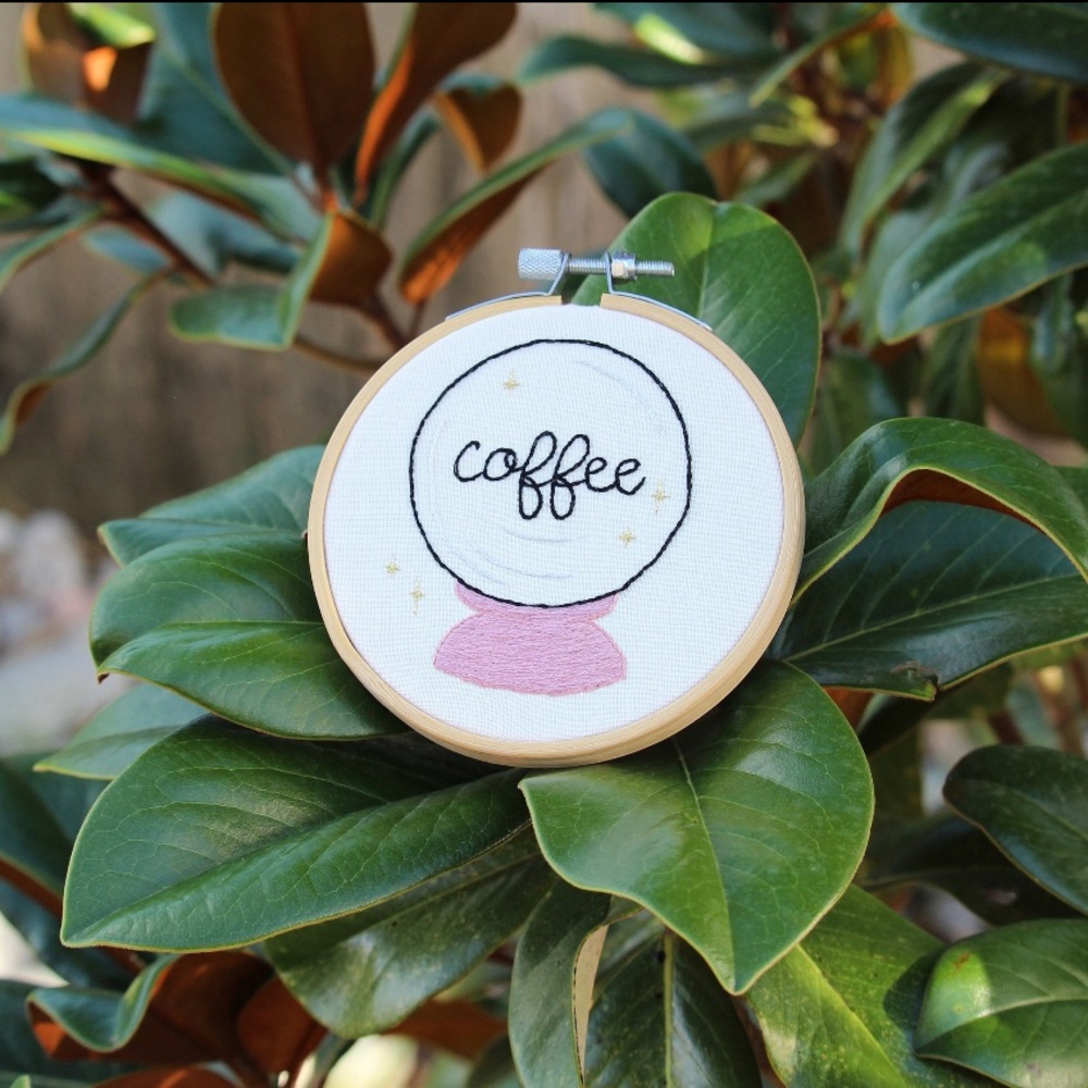 Crystal Ball and Coffee Embroidery Art